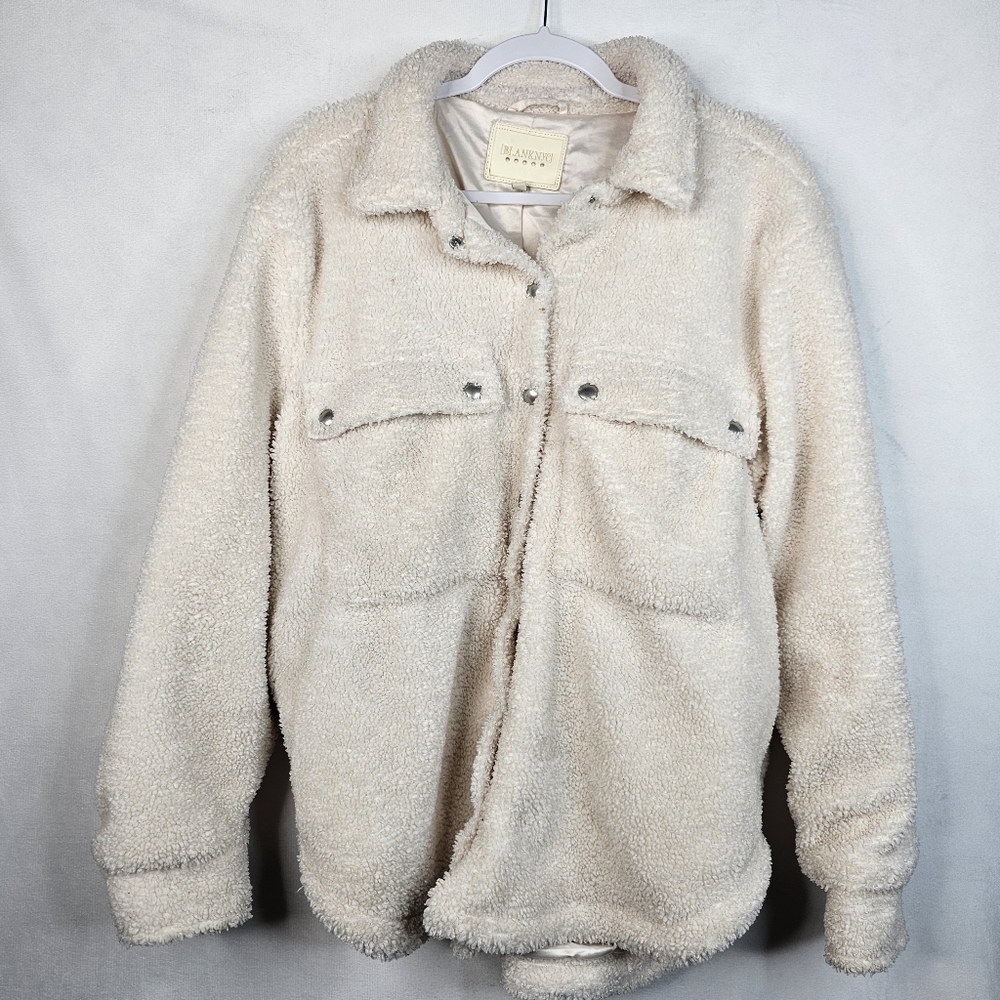 Blank NYC ivory sherpa snap button shacket Jacket Coat sz L